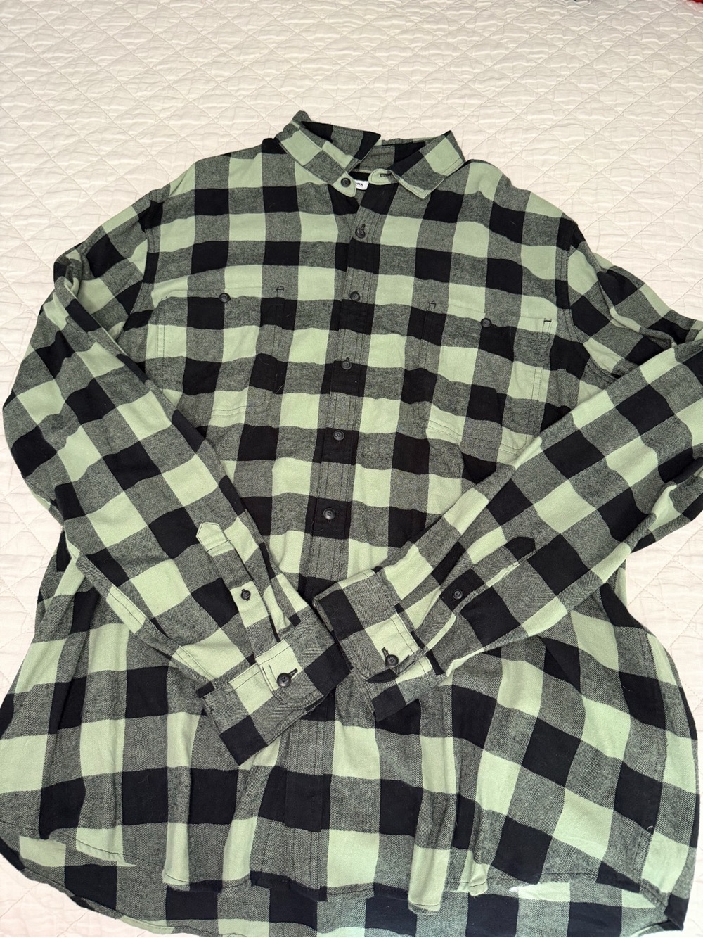Sonoma Black and Mint Green Buffalo Plaid Button-Down Shirt